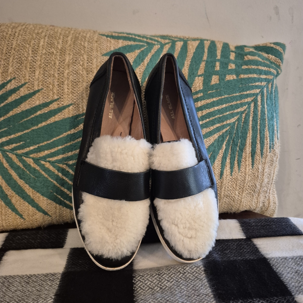 All Black Black Leather & Shearling Loafers - Cozy Women's Flats